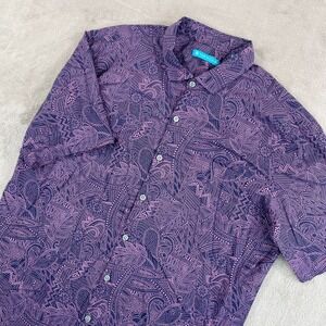 Tori Richard Hawaiian Shirt Men Large Purple Paisley AOP Cotton Lawn USA NWOT